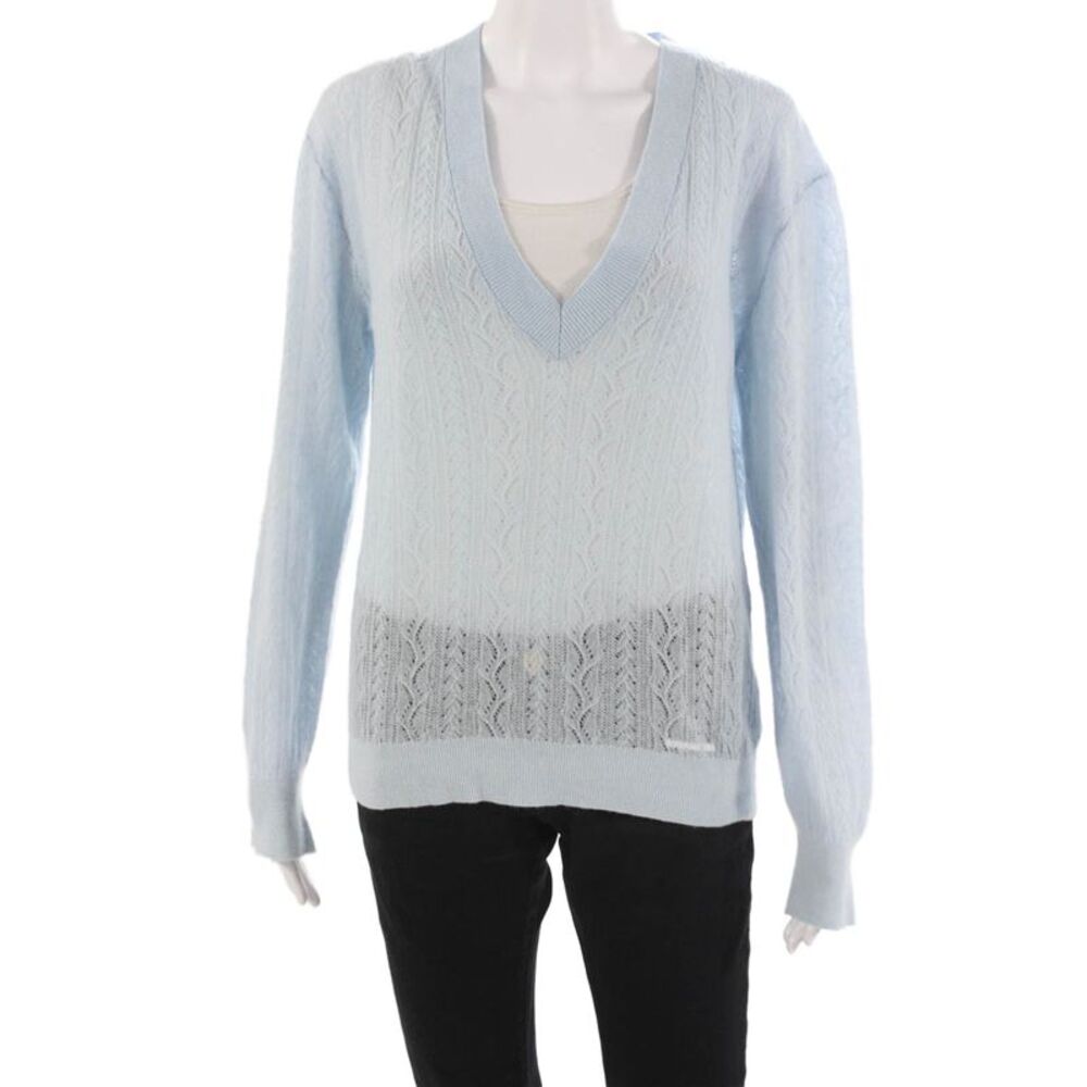 Shushu/Tong Unisex Light Blue 100% Cashmere V-Neck Pullover Long Sleeve Size 6